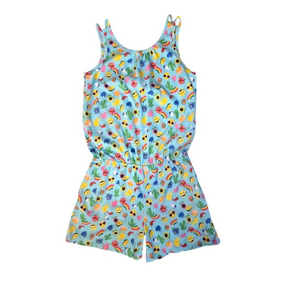 The Childrens Place Romper Kids XXL 16 Blue Emoji Rainbow Cactus Kidcore Summer - Picture 1 of 8
